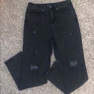 black high waisted ripped mom jeans